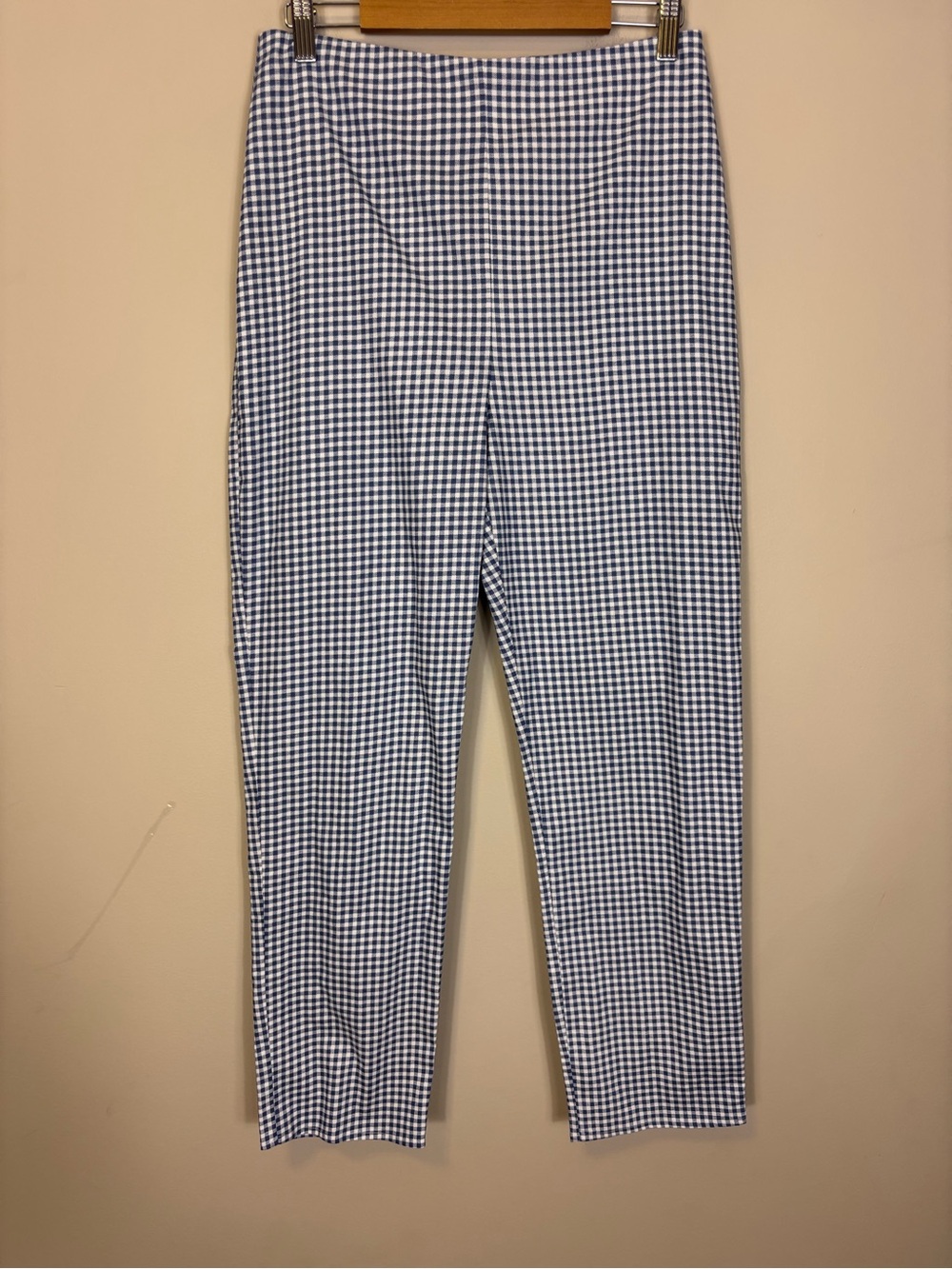 New Lulu's Blue and White Gingham Straight-Leg Pants Medium